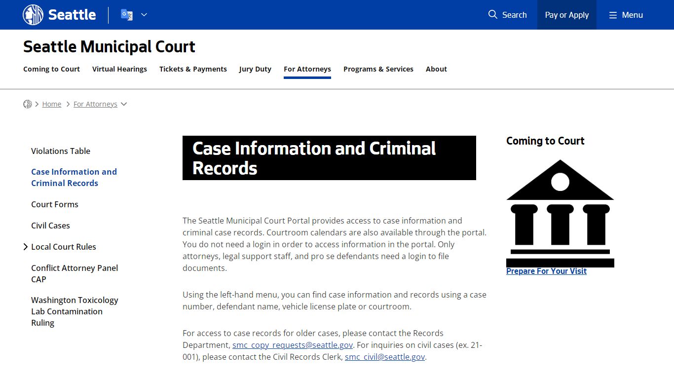 Case Information and Criminal Records - Courts | seattle.gov